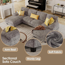 Load image into Gallery viewer, Furmax Sectional Couches for Living Room, U-Shaped Sofa Couch with Linen Fabric, 4 Seat Sofa Set with Double Chaise for Apartment (Chenille, Grey)
