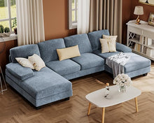 Load image into Gallery viewer, Furmax Sectional Couches for Living Room, U-Shaped Sofa Couch with Linen Fabric, 4 Seat Sofa Set with Double Chaise for Apartment (Chenille, Grey)