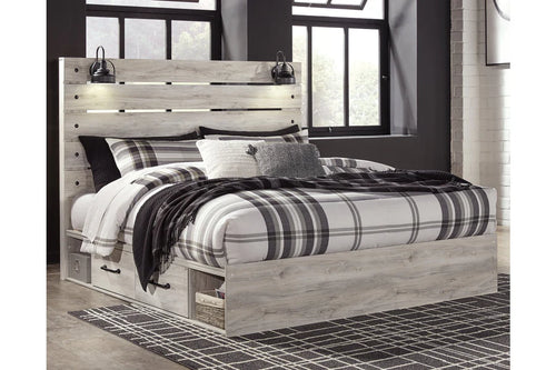 Cambeck Whitewash King Storage Platform Bed with 4 Drawers