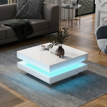 Load image into Gallery viewer, Deontea Pedestal High Gloss Minimalist Design with LED Lights, 2-Tier Square Coffee Table, Center Table, Living Room Table