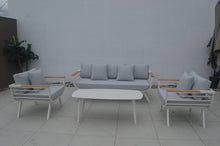 Load image into Gallery viewer, Coopers 4 Piece Teak &amp; Aluminum Patio Set with Table (Grey &amp; Cream)