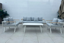 Load image into Gallery viewer, Coopers 4 Piece Teak &amp; Aluminum Patio Set with Table (Grey &amp; Cream)