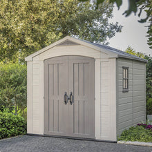 Load image into Gallery viewer, Keter Factor 8x8 ft. Durable Resin Outdoor Storage Shed With Floor and Double Doors for Garden Patio Furniture and Tools, Brown