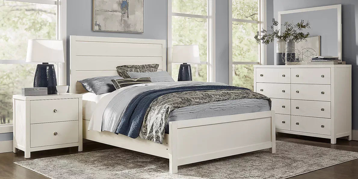 Barringer White Place 5 Pc Panel Bedroom - Includes: Dresser • Mirror • 3 Pc Queen Panel Bed • Nightstand (2) (3 colours)