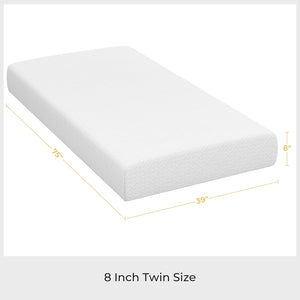 TWIN Yaheetech 8 Inch Twin Mattress Cooling Gel Memory Foam Mattress, Green Tea Mattress for Fresher Sleep, Medium Firm, CertiPUR-US Certified, Twin Size Mattress in a Box