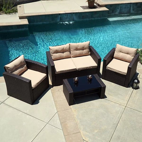 Ariel 4 Piece Patio set with Cushions and Glass Top Table