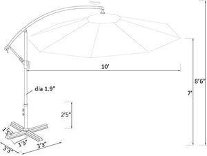 10 ft Offset Cantilever Outdoor Patio Umbrella with Solar LED Lights