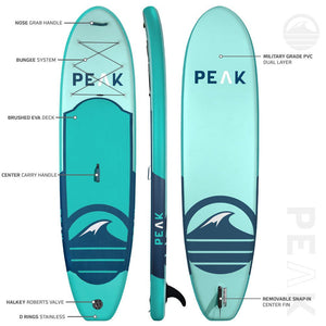 Peak All Around Inflatable Stand Up Paddle Board Package | 10'6" Long x 32" Wide x 6" Thick | Durable and Lightweight SUP | Stable Wide Stance