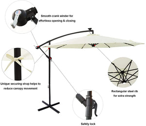10 ft Offset Cantilever Outdoor Patio Umbrella with Solar LED Lights