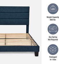 Load image into Gallery viewer, KING Alto Fabric Upholstered Platform Bed Frame with Headboard and Wooden Slats, Navy Blue