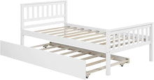 Load image into Gallery viewer, Twin Platform Bed with Trundle, Solid Wood Bed Frame with Headboard, Footboard for Teens Boys Girls ,No Box Spring Needed (White)