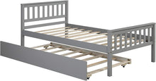Load image into Gallery viewer, Twin Platform Bed with Trundle, Solid Wood Bed Frame with Headboard, Footboard for Teens Boys Girls ,No Box Spring Needed (Grey)