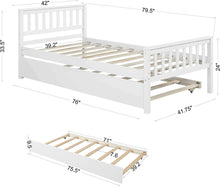 Load image into Gallery viewer, Twin Platform Bed with Trundle, Solid Wood Bed Frame with Headboard, Footboard for Teens Boys Girls ,No Box Spring Needed (White)