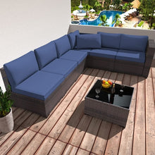 Load image into Gallery viewer, Sunland 7 Piece Outdoor Patio Furniture Sets All-Weather Outdoor Sectional Furniture PE Wicker Patio Sofa Backyard Deck Couch Conversation Chair Set with Coffee Table &amp; 6 Thickened Cushions (NAVY))
