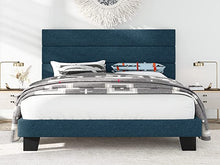 Load image into Gallery viewer, QUEEN Alto Fabric Upholstered Platform Bed Frame with Headboard and Wooden Slats, Navy Blue