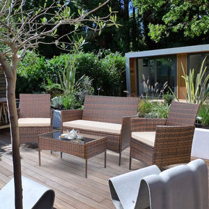 Jolie Outdoor Backyard Porch Garden Poolside Balcony Sets Clearance Brown and Beige 4 Pieces Furniture