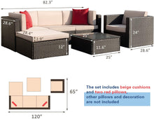Load image into Gallery viewer, Sunset 6 Pieces Patio Furniture Set Outdoor Sectional Sofa Outdoor Furniture Set Patio Sofa Set Conversation Set with Cushion and Table