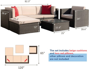 Sunset 6 Pieces Patio Furniture Set Outdoor Sectional Sofa Outdoor Furniture Set Patio Sofa Set Conversation Set with Cushion and Table