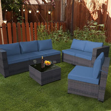 Load image into Gallery viewer, Sunland 7 Piece Outdoor Patio Furniture Sets All-Weather Outdoor Sectional Furniture PE Wicker Patio Sofa Backyard Deck Couch Conversation Chair Set with Coffee Table &amp; 6 Thickened Cushions (NAVY))