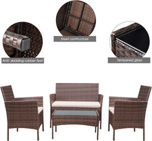 Load image into Gallery viewer, Jolie Outdoor Backyard Porch Garden Poolside Balcony Sets Clearance Brown and Beige 4 Pieces Furniture