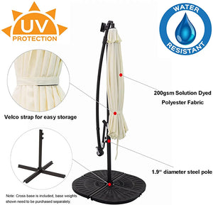 10 ft Offset Cantilever Outdoor Patio Umbrella with Solar LED Lights