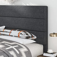 Load image into Gallery viewer, KING Alto Fabric Upholstered Platform Bed Frame with Headboard and Wooden Slats, Dark Grey
