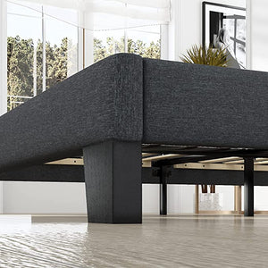 FULL Alto Fabric Upholstered Platform Bed Frame with Headboard and Wooden Slats, Dark Grey