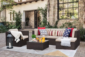 Sunset 6 Pieces Patio Furniture Set Outdoor Sectional Sofa Outdoor Furniture Set Patio Sofa Set Conversation Set with Cushion and Table