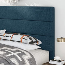 Load image into Gallery viewer, QUEEN Alto Fabric Upholstered Platform Bed Frame with Headboard and Wooden Slats, Navy Blue
