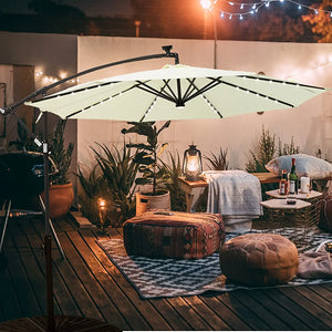 10 ft Offset Cantilever Outdoor Patio Umbrella with Solar LED Lights