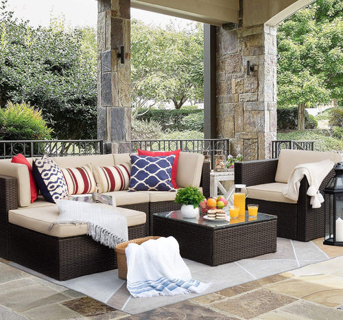 Sunset 6 Pieces Patio Furniture Set Outdoor Sectional Sofa Outdoor Furniture Set Patio Sofa Set Conversation Set with Cushion and Table