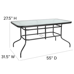 7 Piece Outdoor Patio Dining Set - 55" Tempered Glass with Umbrella Hole, 6 Flex Comfort Stack Chair (Set of 7)