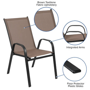 7 Piece Outdoor Patio Dining Set - 55" Tempered Glass with Umbrella Hole, 6 Flex Comfort Stack Chair (Set of 7)