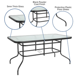 7 Piece Outdoor Patio Dining Set - 55" Tempered Glass with Umbrella Hole, 6 Flex Comfort Stack Chair (Set of 7)