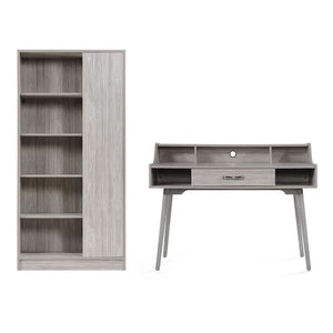 Celeste Mid Century Modern Wood Desk with Hutch and Bookcase Set