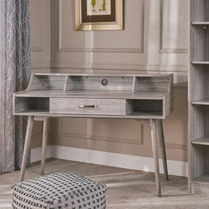 Celeste Mid Century Modern Wood Desk with Hutch and Bookcase Set