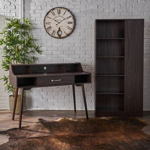Celeste Mid Century Modern Wood Desk with Hutch and Bookcase Set