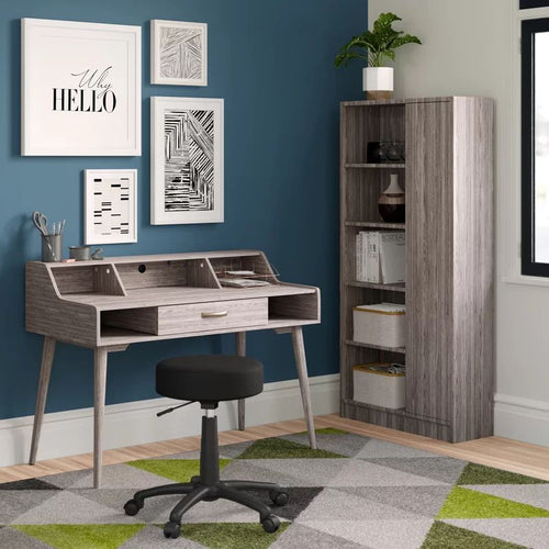 Celeste Mid Century Modern Wood Desk with Hutch and Bookcase Set