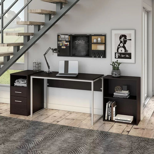 Crest Small Desk Bookcase and Pedestal Set