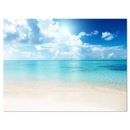 'Sand of Beach in Blue Caribbean Sea' Photograph on Canvas
