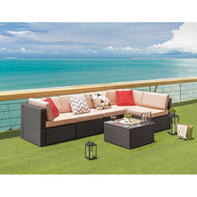 Load image into Gallery viewer, Blaco 6 Pieces Outdoor Sectional Sofa Set PE Wicker Rattan Sectional Seating Group with Cushions and Table, Beige