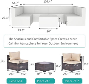 Sunland 7 Piece Outdoor Patio Furniture Sets All-Weather Outdoor Sectional Furniture PE Wicker Patio Sofa Backyard Deck Couch Conversation Chair Set with Coffee Table & 6 Thickened Cushions (BROWN)