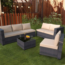 Load image into Gallery viewer, Sunland 7 Piece Outdoor Patio Furniture Sets All-Weather Outdoor Sectional Furniture PE Wicker Patio Sofa Backyard Deck Couch Conversation Chair Set with Coffee Table &amp; 6 Thickened Cushions (BROWN)
