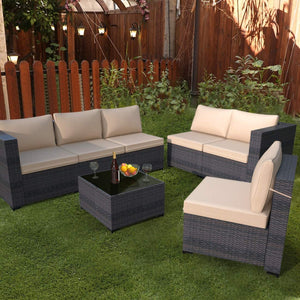 Sunland 7 Piece Outdoor Patio Furniture Sets All-Weather Outdoor Sectional Furniture PE Wicker Patio Sofa Backyard Deck Couch Conversation Chair Set with Coffee Table & 6 Thickened Cushions (BROWN)