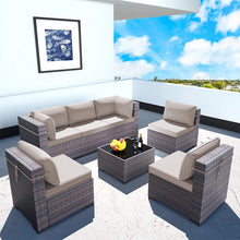 Load image into Gallery viewer, Sunland 7 Piece Outdoor Patio Furniture Sets All-Weather Outdoor Sectional Furniture PE Wicker Patio Sofa Backyard Deck Couch Conversation Chair Set with Coffee Table &amp; 6 Thickened Cushions (BROWN)